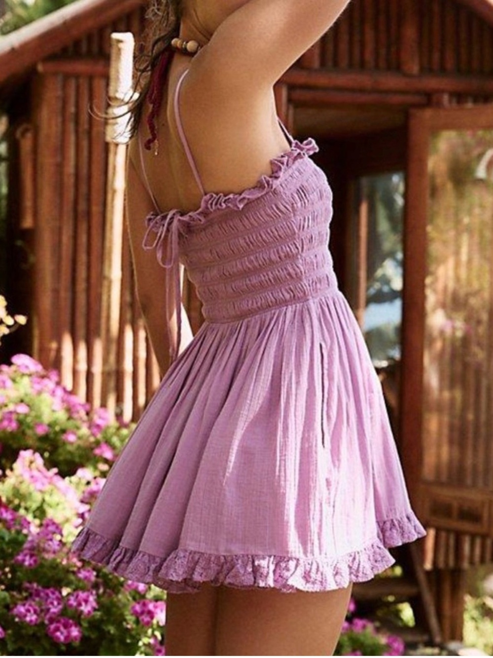 Free People Josephine Bustle Mini Dress Size S Smocked Coastal Coquette Girlie